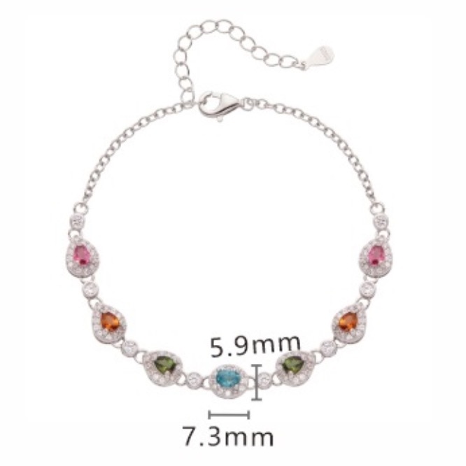 S925 sterling silver inlaid natural tourmaline water drop bracelet