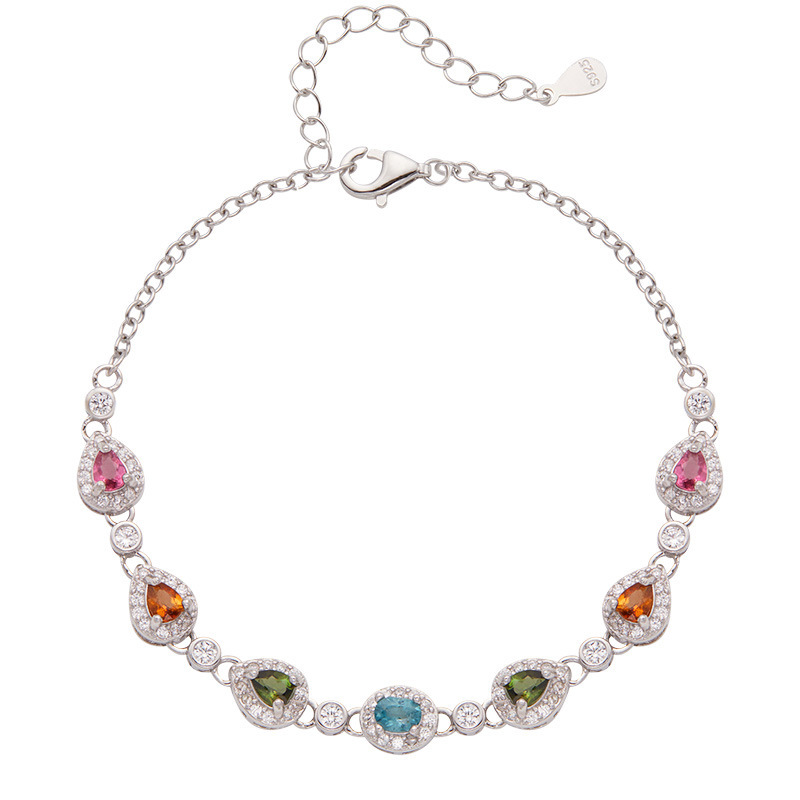 S925 sterling silver inlaid natural tourmaline water drop bracelet