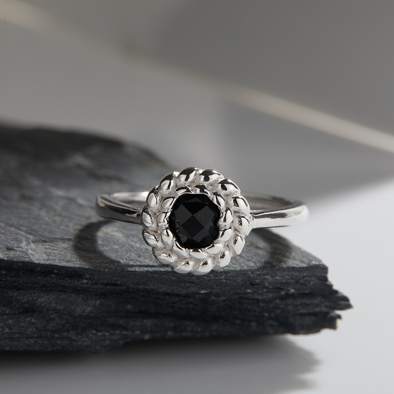 S925 sterling silver inlaid with natural black agate lapis lazuli ring