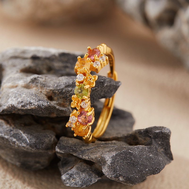 S925 sterling silver inlaid natural tourmaline ring