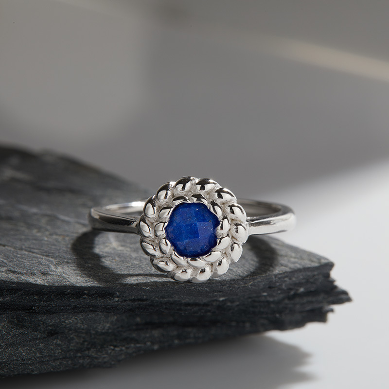 S925 sterling silver inlaid with natural black agate lapis lazuli ring
