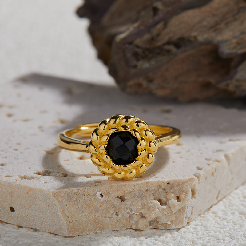 S925 sterling silver inlaid with natural black agate lapis lazuli ring