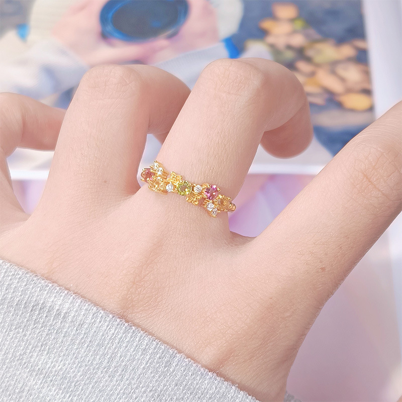 S925 sterling silver inlaid natural tourmaline ring