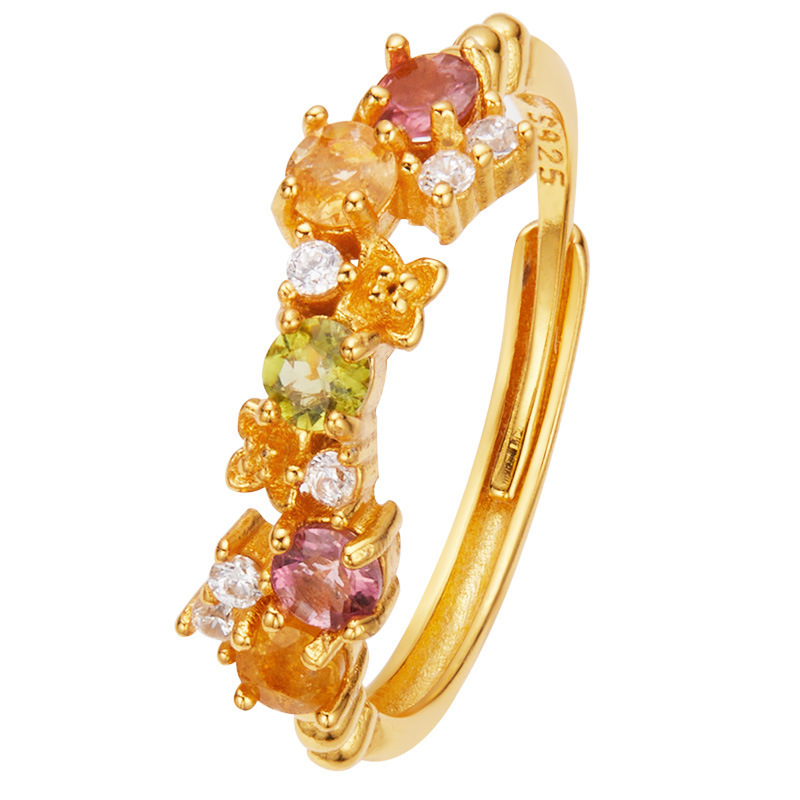S925 sterling silver inlaid natural tourmaline ring