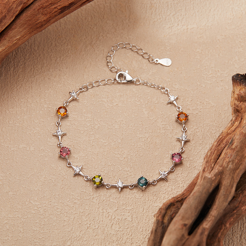 S925 sterling silver bracelet inlaid with natural tourmaline