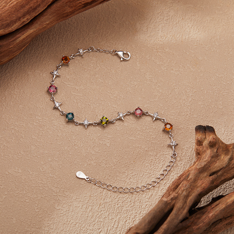 S925 sterling silver bracelet inlaid with natural tourmaline
