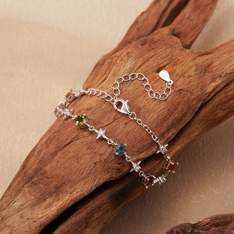 S925 sterling silver bracelet inlaid with natural tourmaline