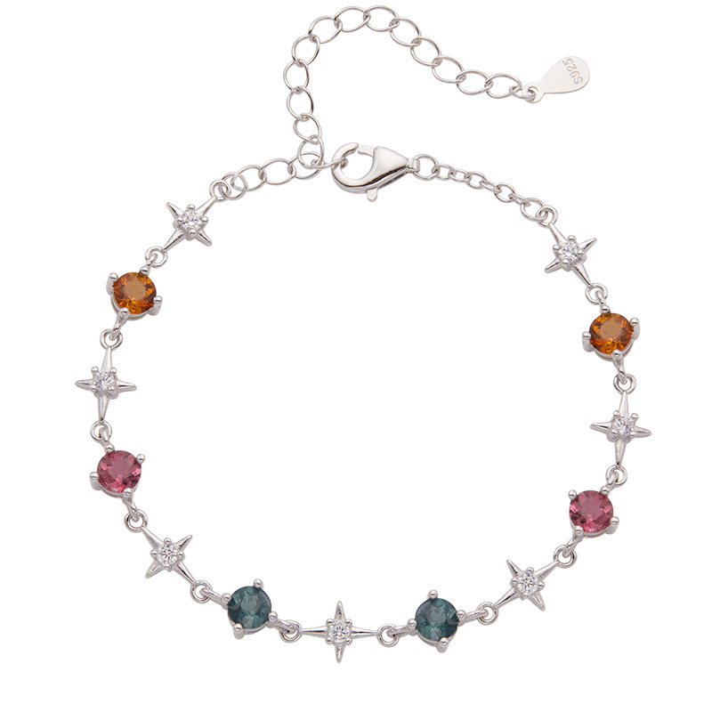 S925 sterling silver bracelet inlaid with natural tourmaline