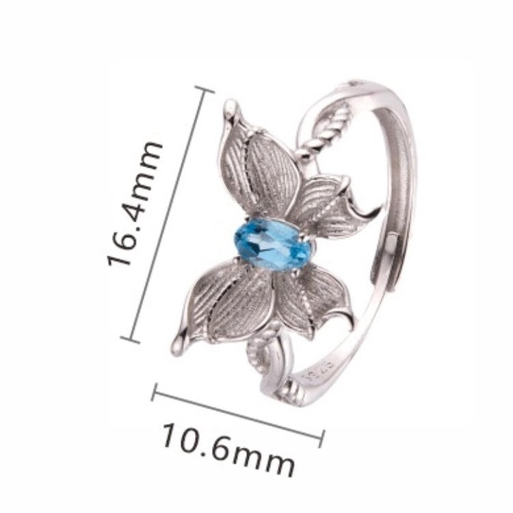 S925 sterling silver butterfly ring with natural topaz