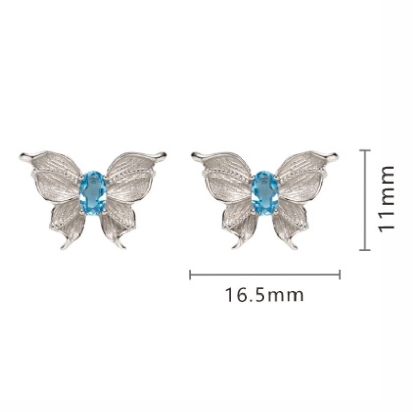 S925 sterling silver inlaid with natural topaz butterfly earrings