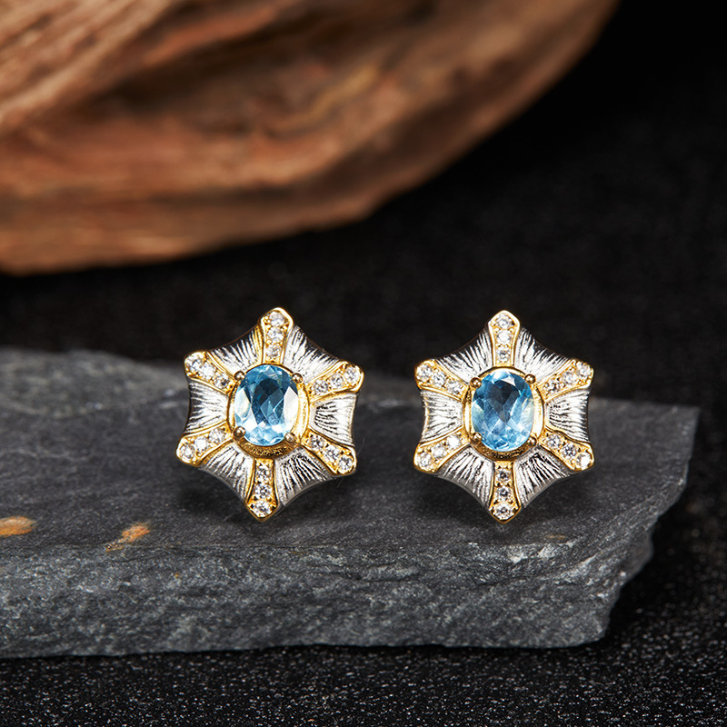 S925 sterling silver inlaid with natural crystal gemstone earrings