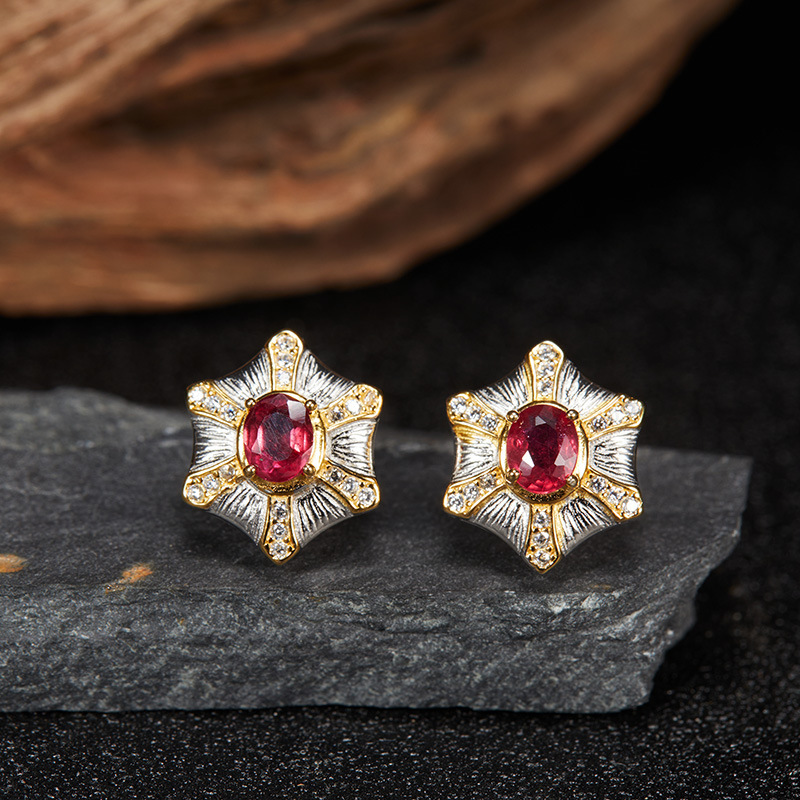 S925 sterling silver inlaid with natural crystal gemstone earrings