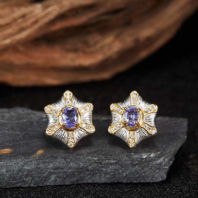 S925 sterling silver inlaid with natural crystal gemstone earrings