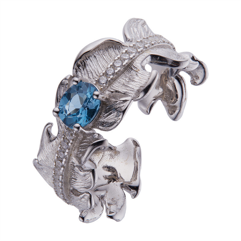 S925 sterling silver herringbone ring with natural gemstone