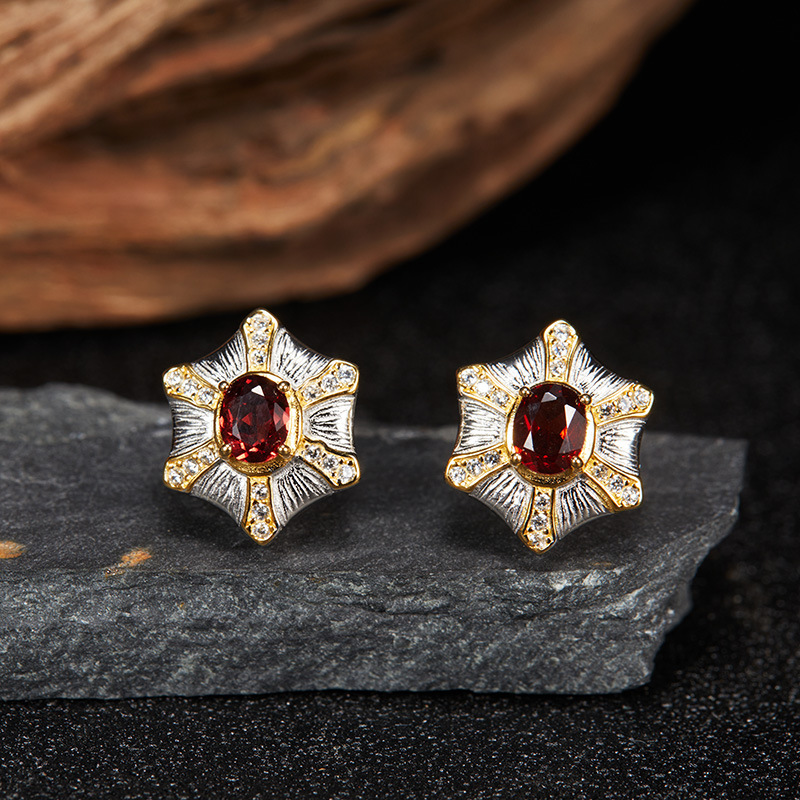S925 sterling silver inlaid with natural crystal gemstone earrings