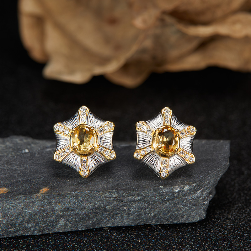 S925 sterling silver inlaid with natural crystal gemstone earrings