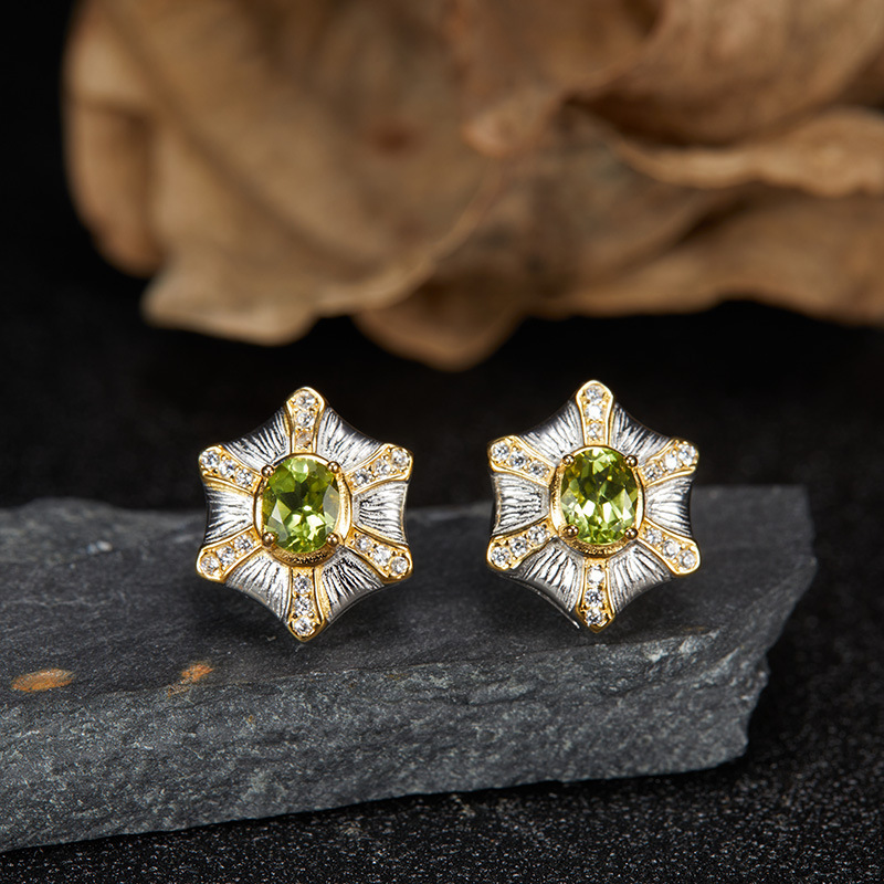 S925 sterling silver inlaid with natural crystal gemstone earrings