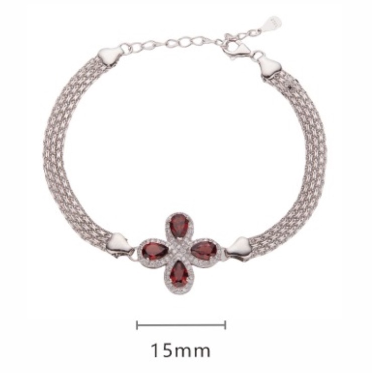 S925 sterling silver bracelet with natural garnet and topaz