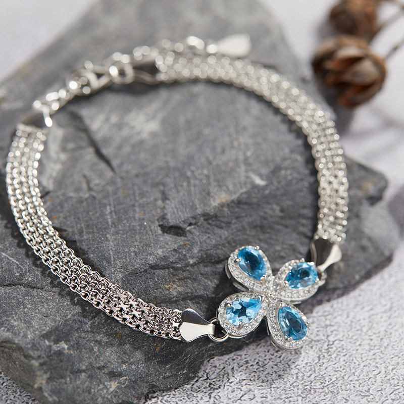 S925 sterling silver bracelet with natural garnet and topaz