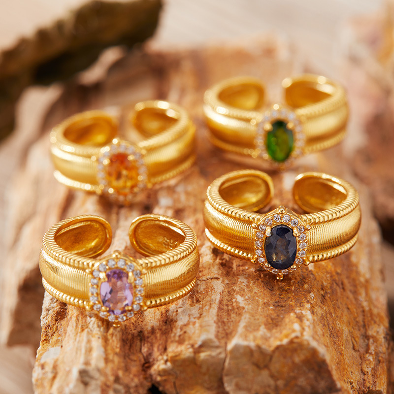 S925 sterling silver ring with natural crystal gemstone