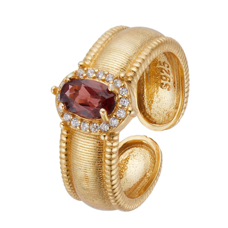 S925 sterling silver ring with natural crystal gemstone