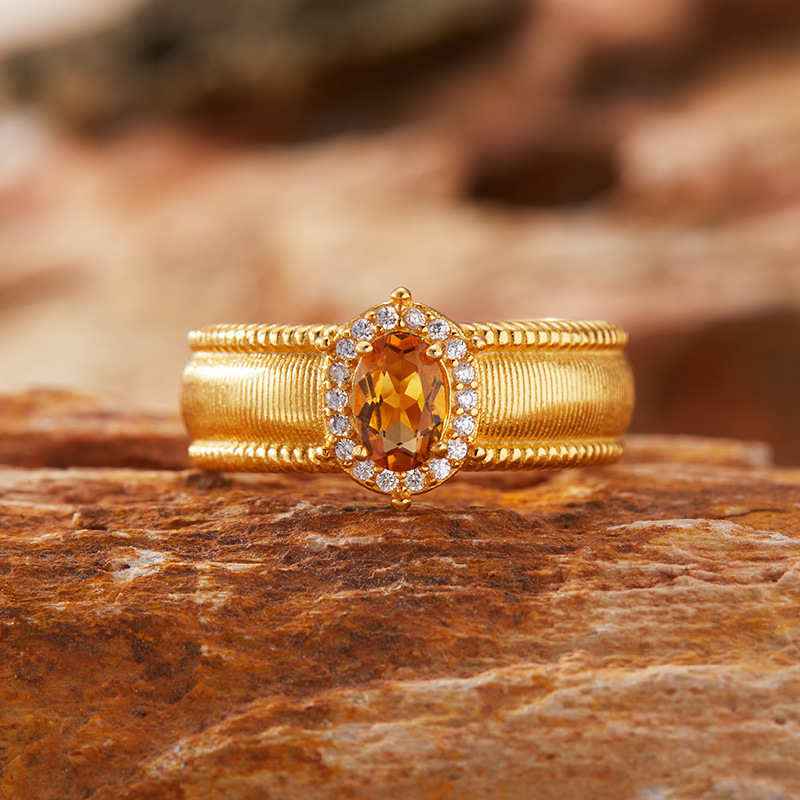 S925 sterling silver ring with natural crystal gemstone