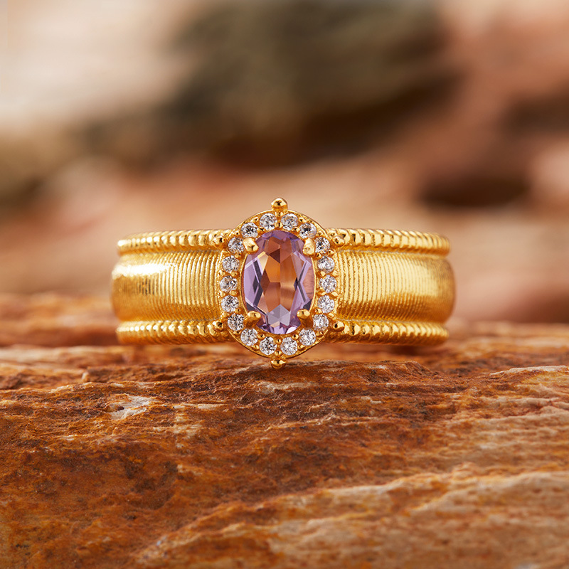 S925 sterling silver ring with natural crystal gemstone