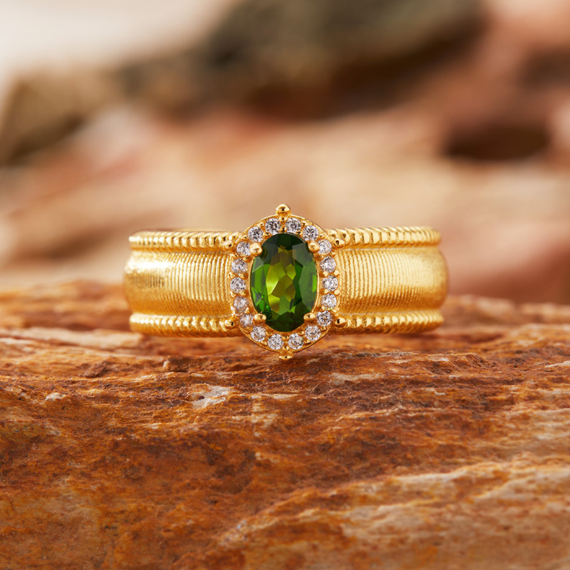 S925 sterling silver ring with natural crystal gemstone