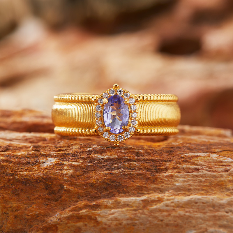 S925 sterling silver ring with natural crystal gemstone