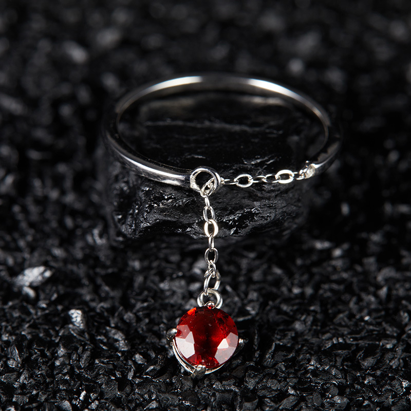 S925 sterling silver pull-out ring with natural garnet cube