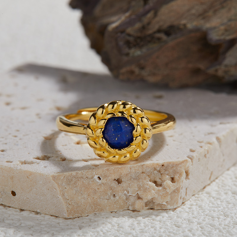 S925 sterling silver ring with natural black agate lapis lazuli
