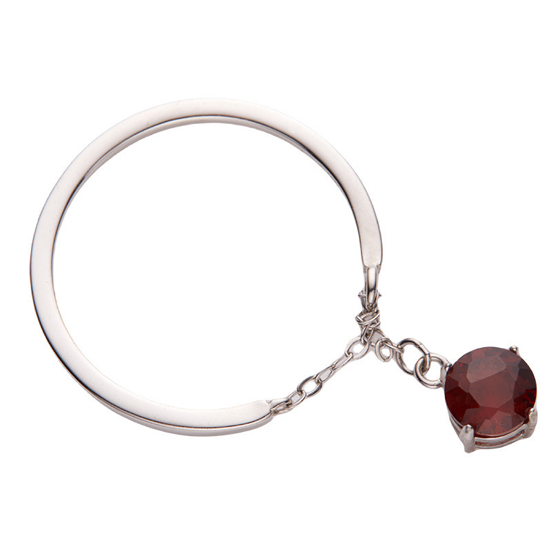 S925 sterling silver pull-out ring with natural garnet cube