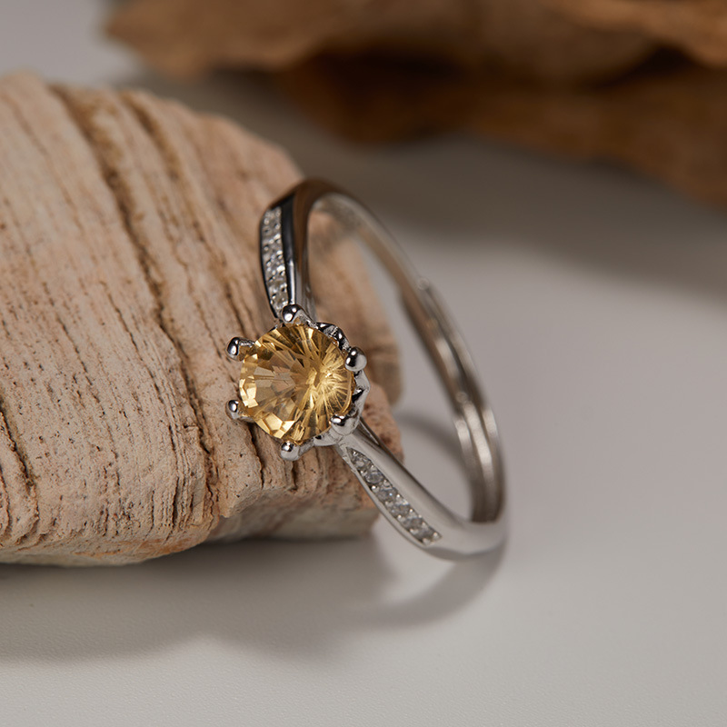 S925 sterling silver with natural citrine multi-claw ring