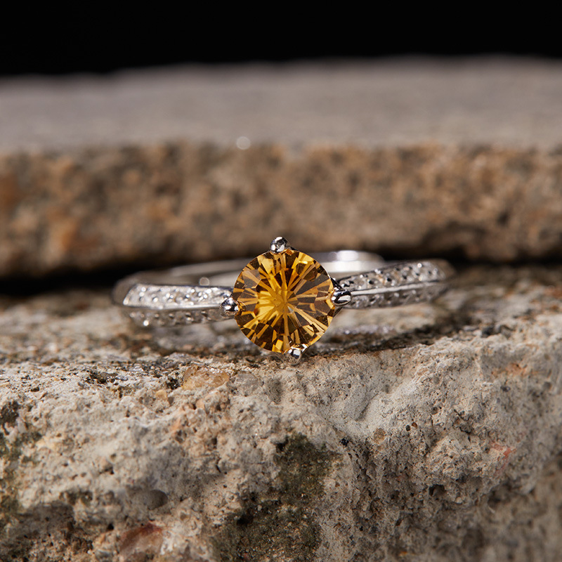 S925 sterling silver with natural citrine multi-claw ring