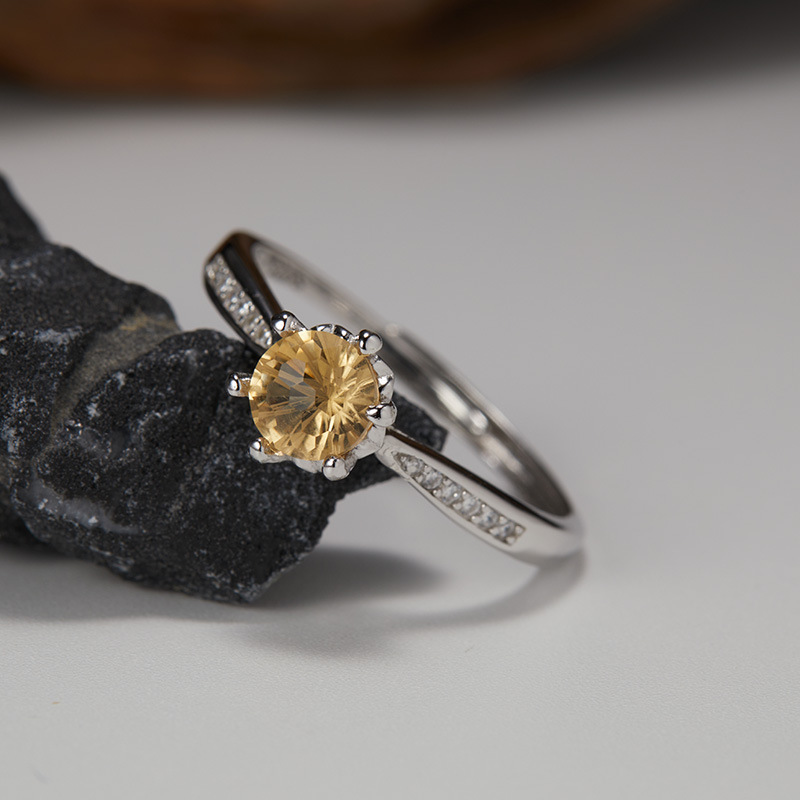 S925 sterling silver with natural citrine multi-claw ring