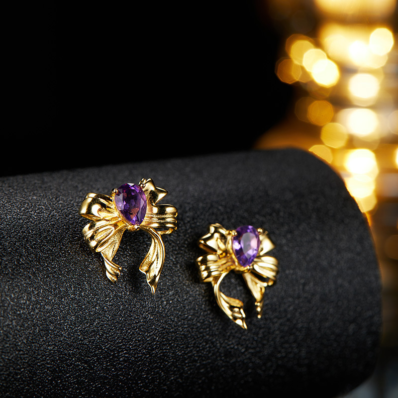 S925 sterling silver butterfly-shaped earrings with natural crystal gemstones