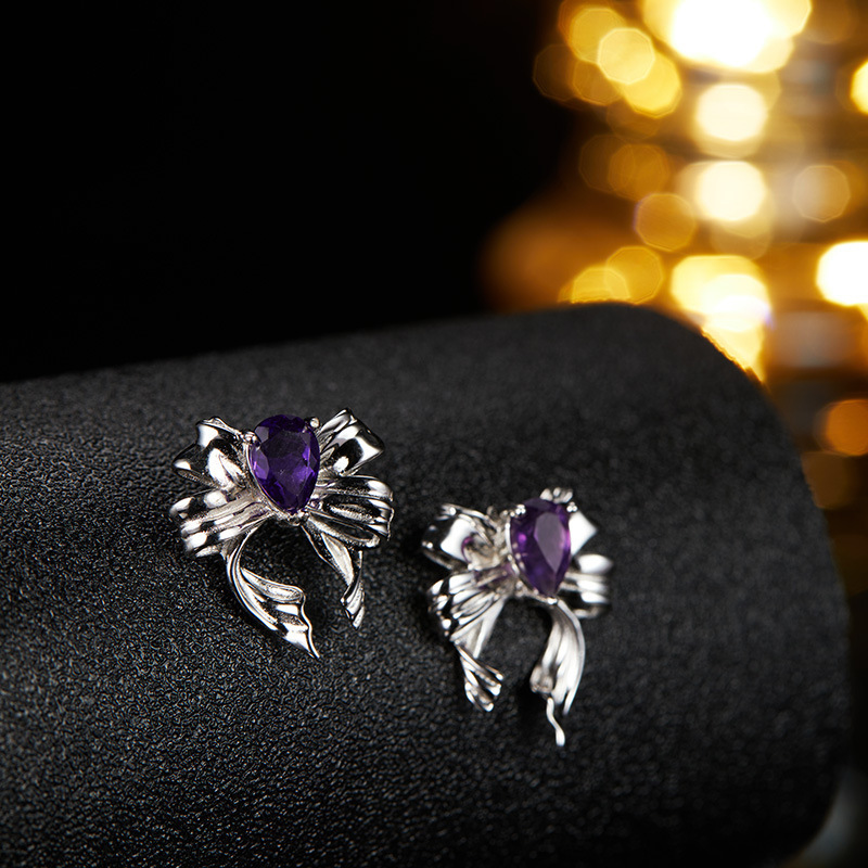S925 sterling silver butterfly-shaped earrings with natural crystal gemstones
