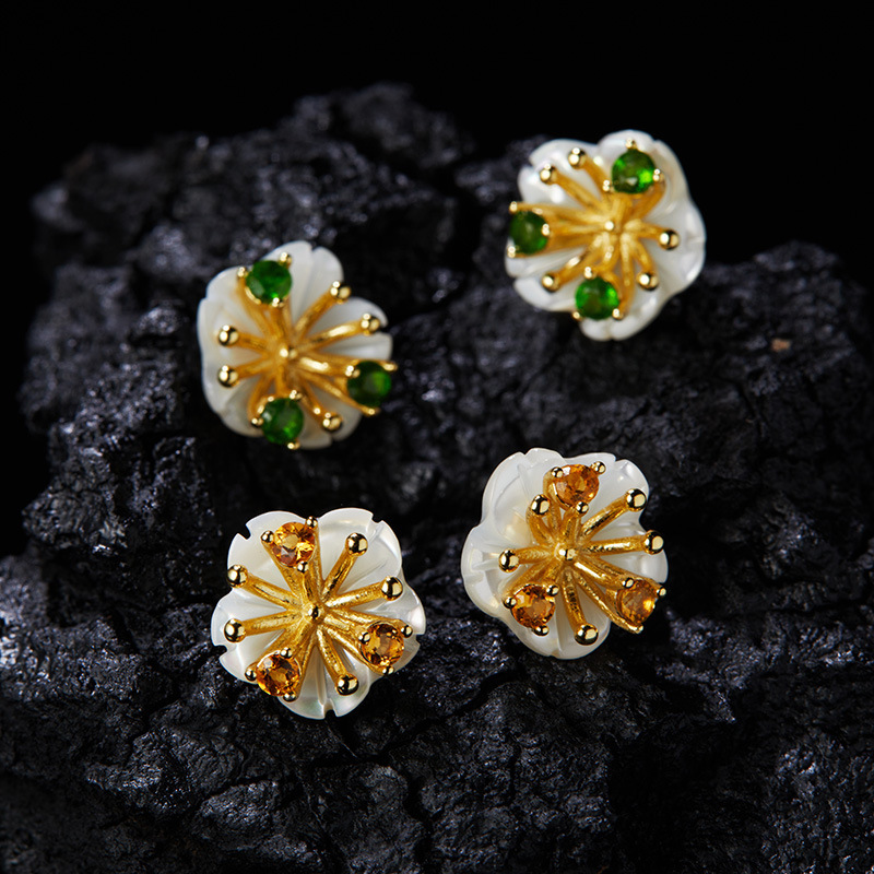 S925 sterling silver with natural citrine diopside earrings