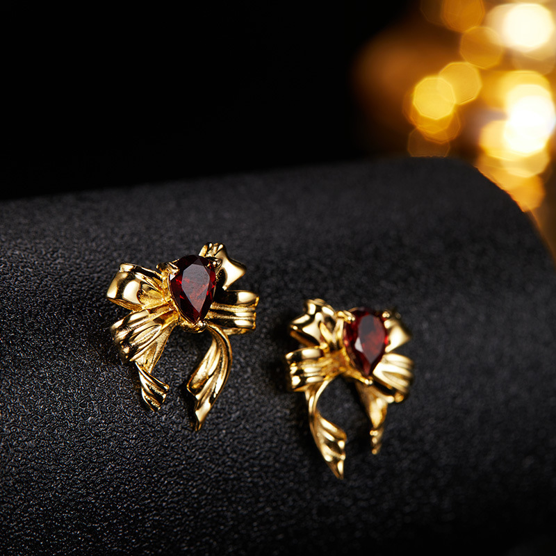S925 sterling silver butterfly-shaped earrings with natural crystal gemstones