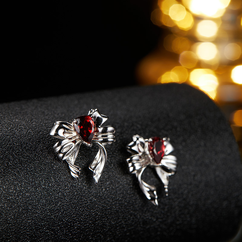 S925 sterling silver butterfly-shaped earrings with natural crystal gemstones