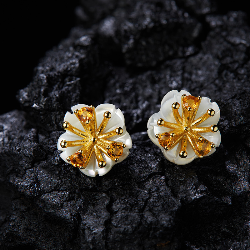 S925 sterling silver with natural citrine diopside earrings