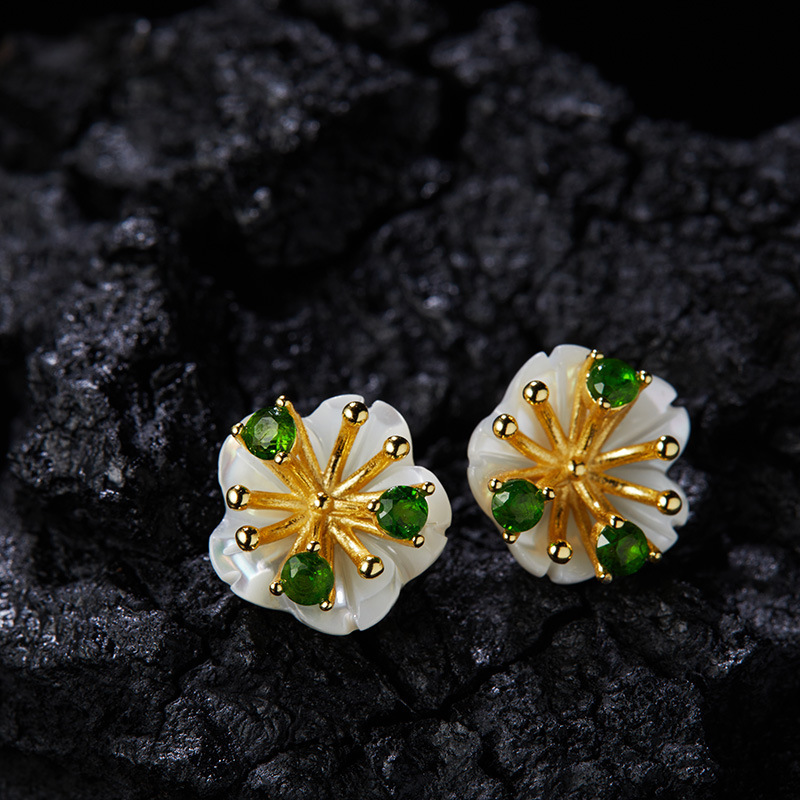 S925 sterling silver with natural citrine diopside earrings