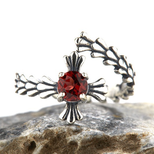 S925 sterling silver ring with natural garnet