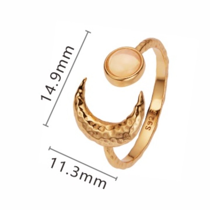 S925 sterling silver inlaid with natural gemstone moon-shaped ring