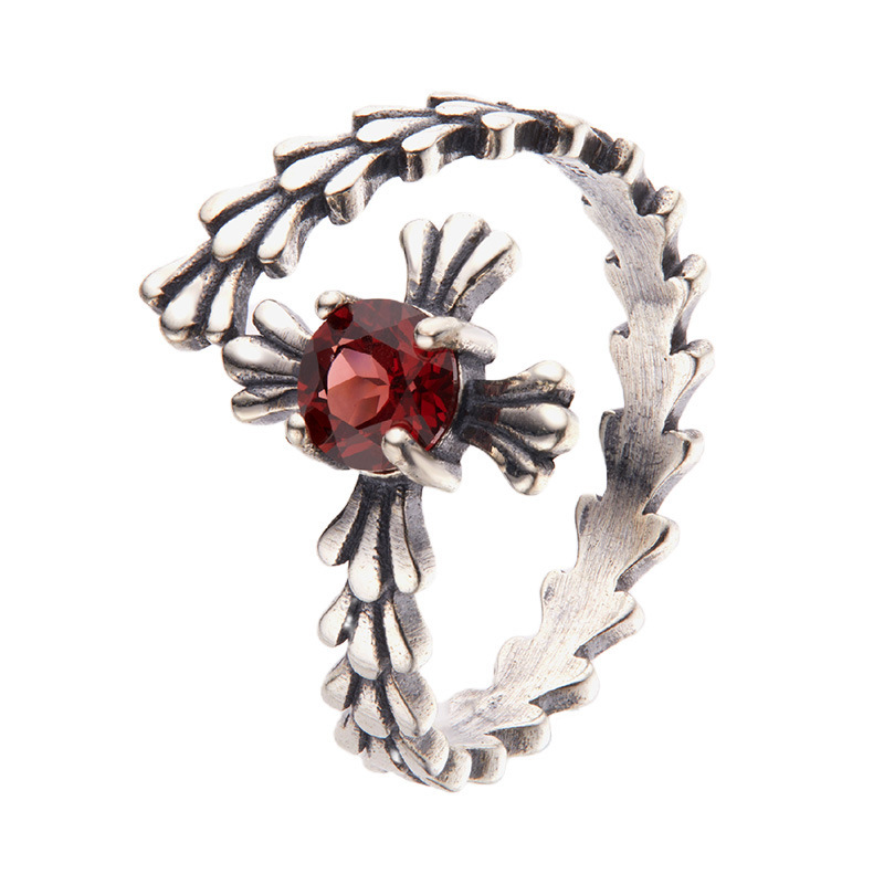 S925 sterling silver ring with natural garnet
