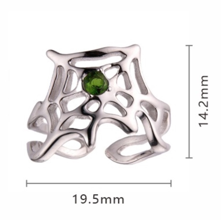 S925 sterling silver inlaid with natural crystal gemstone spider web ring
