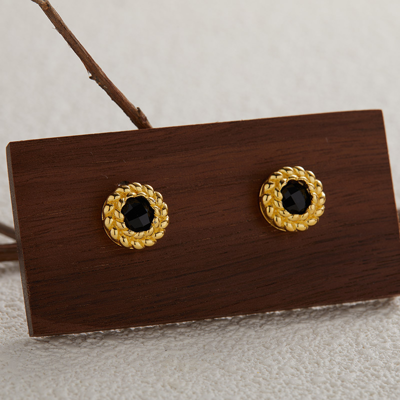 S925 sterling silver inlaid with natural black agate lapis lazuli tiger eye earrings