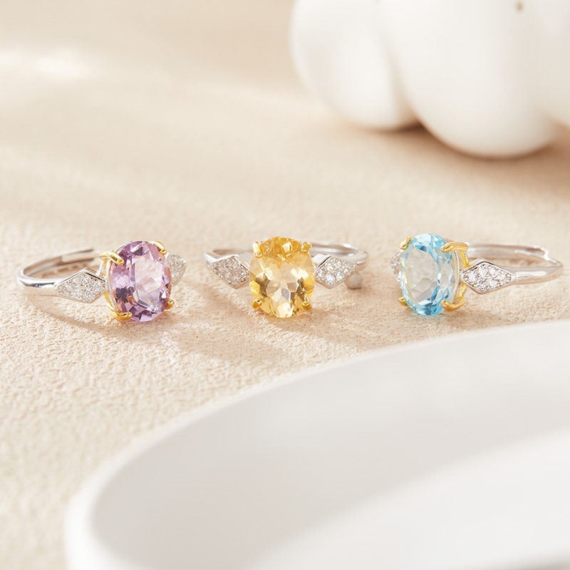 S925 sterling silver inlaid natural crystal ring
