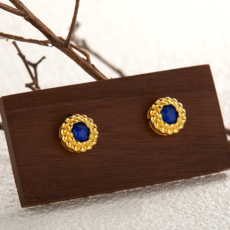 S925 sterling silver inlaid with natural black agate lapis lazuli tiger eye earrings