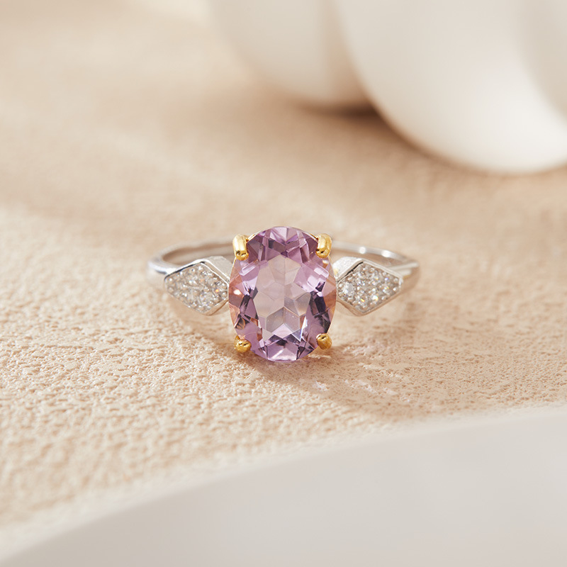 S925 sterling silver inlaid natural crystal ring